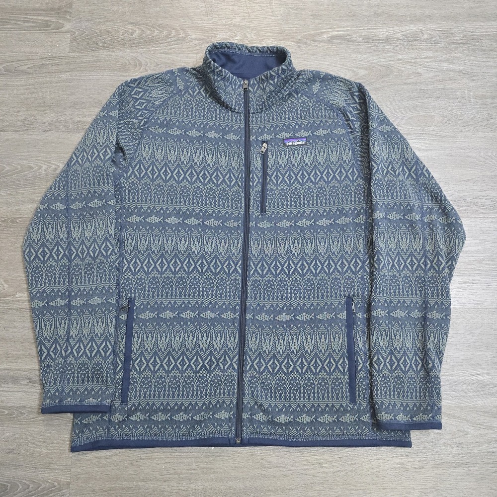 Patagonia Men's XL Better Sweater 1/4 Zip Trout Fish Aztec Slate Sweater Jacket